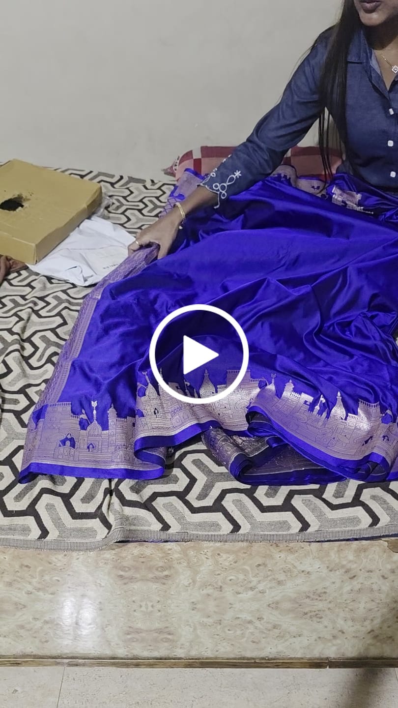 Customer video review of Royal Blue Plain Ghat Katan Silk Banarasi Saree