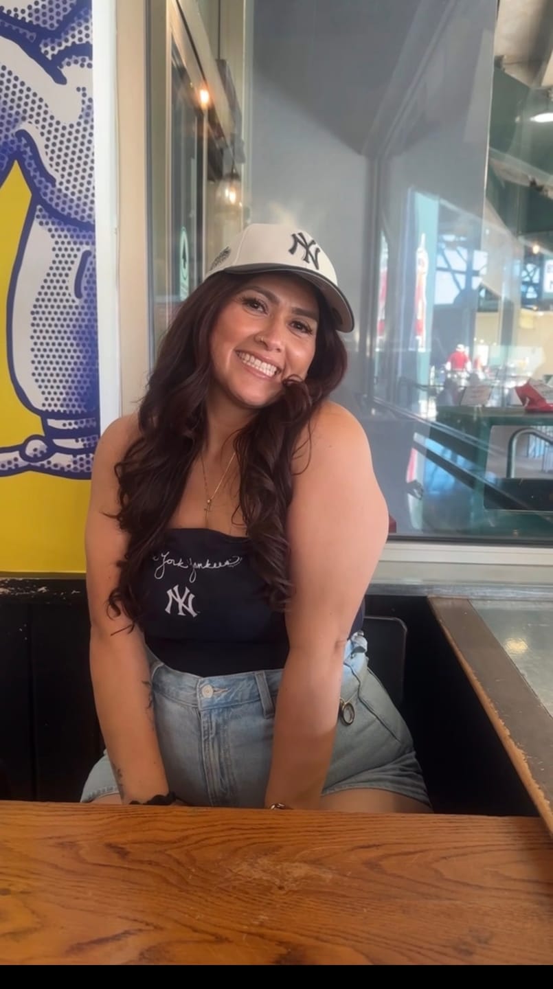 Customer photo review of New York Yankees Logo Script Crop Tube Top