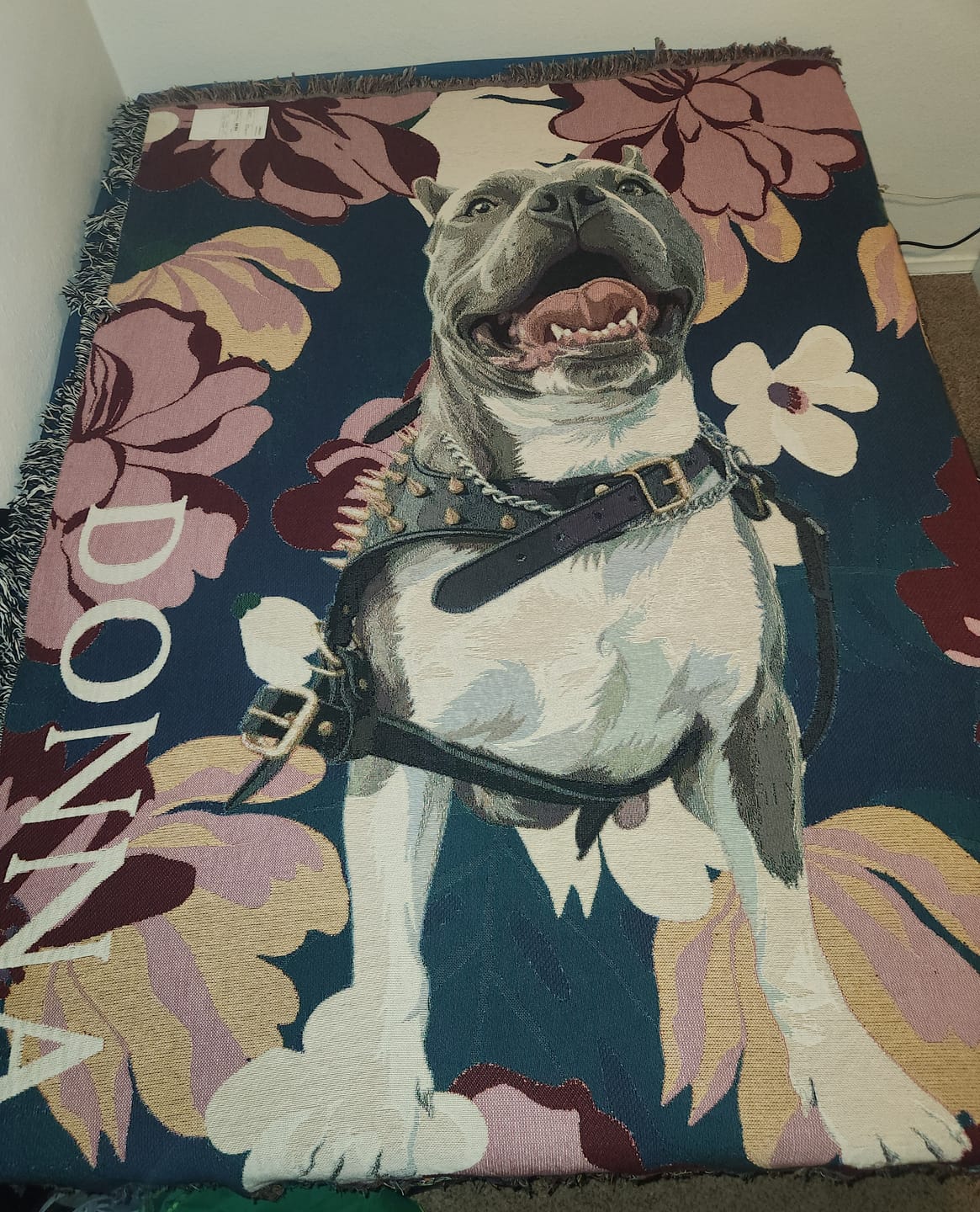 Customer photo review of Custom Pet Portrait Monogram Throw Blanket