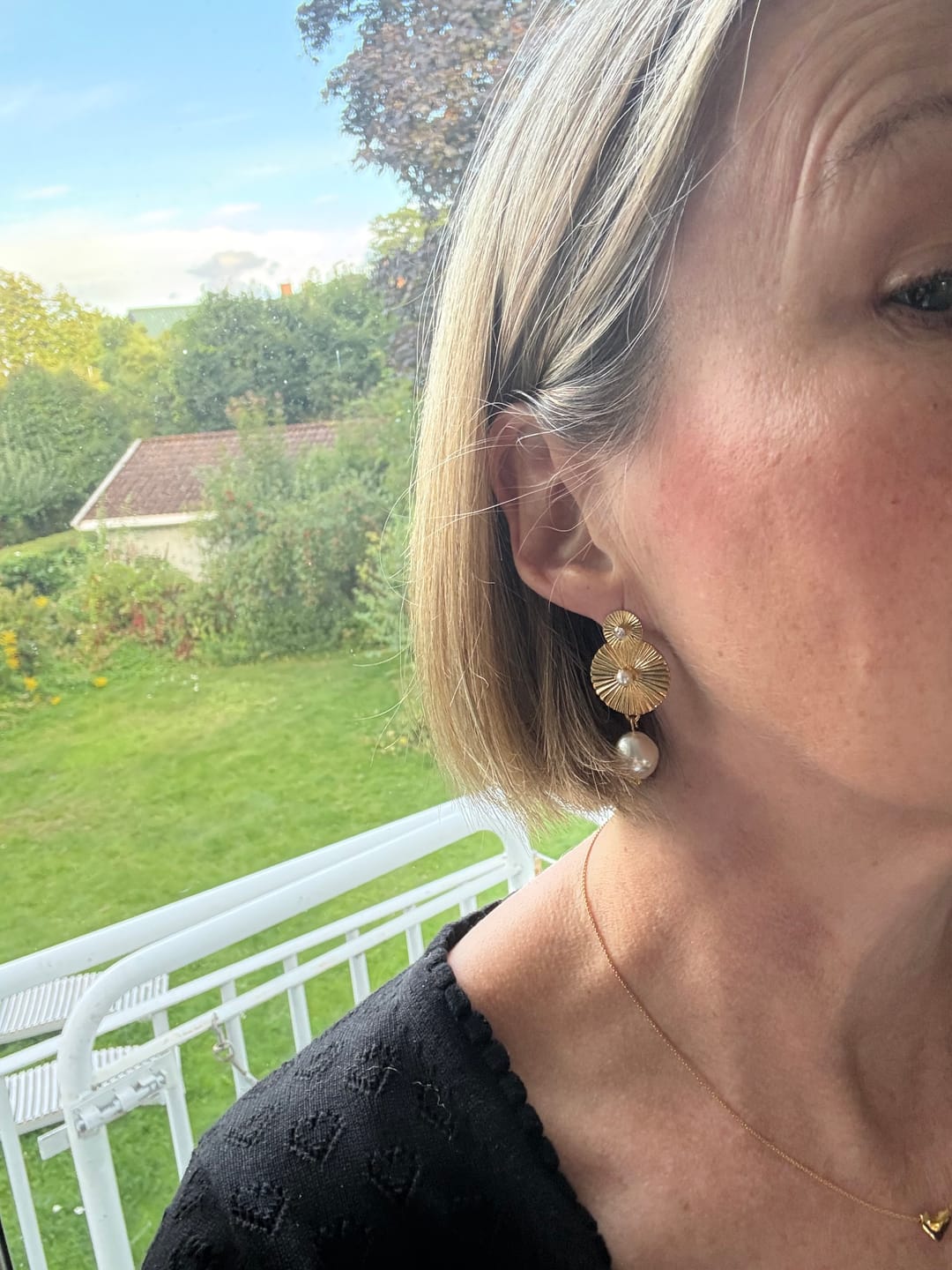 Customer photo review of Odessa pearl earrings