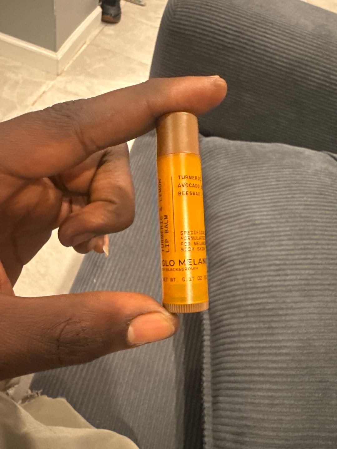 Customer photo review of Turmeric and Lemon Lip Balm (for Dark Lips)