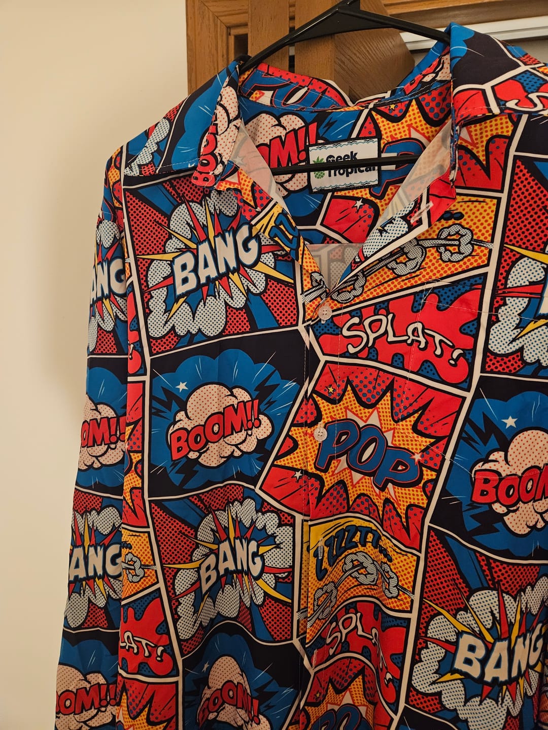 Customer photo review of Pop Art Comic Book Red Long Sleeve Button Up Shirt