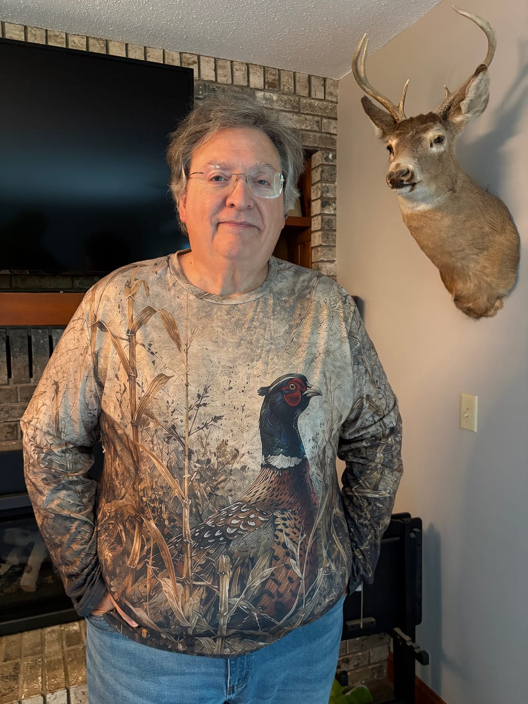 Customer photo review of Performance Hunting Long Sleeve - Golden Cornfield Pheasant Flush - TBT336