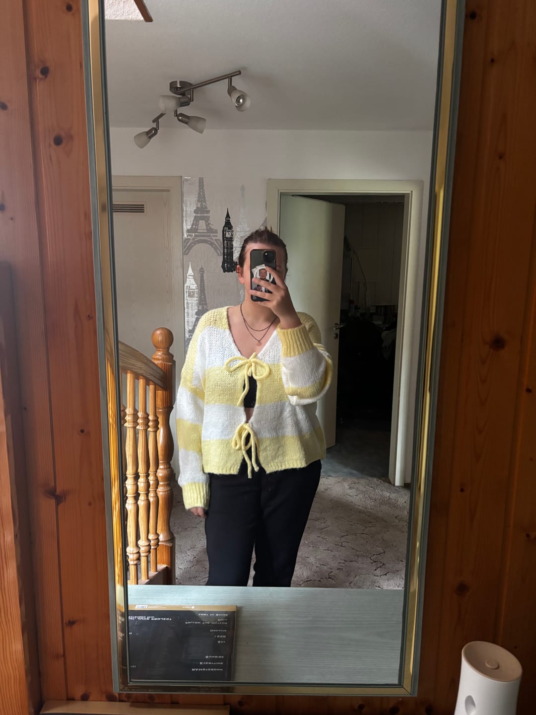 Customer photo review of Gestreifter V-Ausschnitt Schleifen Cardigan