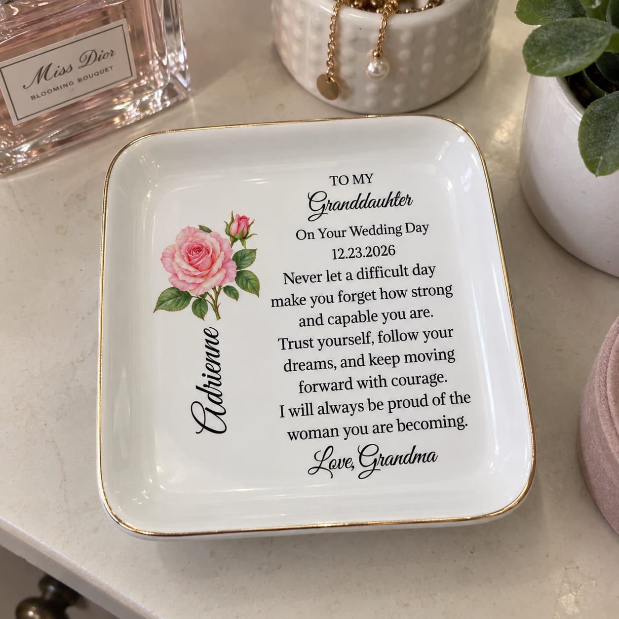 Customer photo review of Personalized Granddaughter Wedding Day Jewelry Dish
