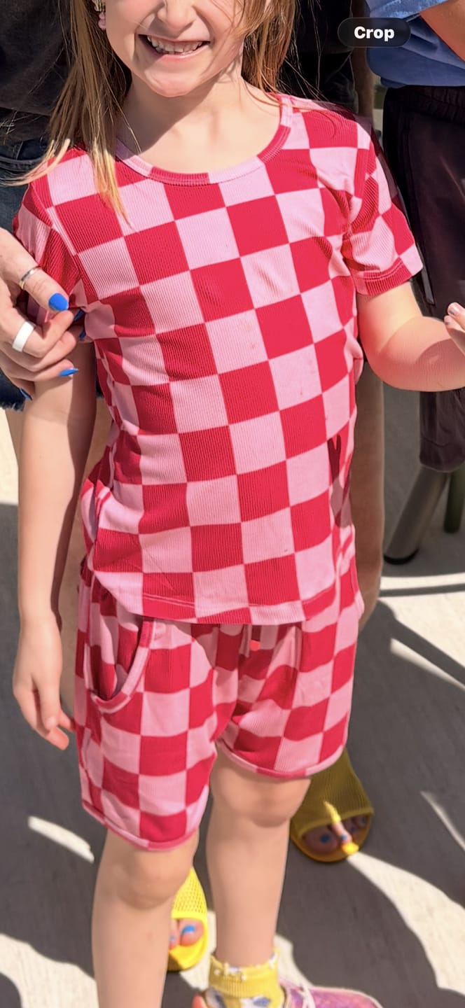 Customer photo review of Biker Two Piece Set in Bubble Gum Checkered