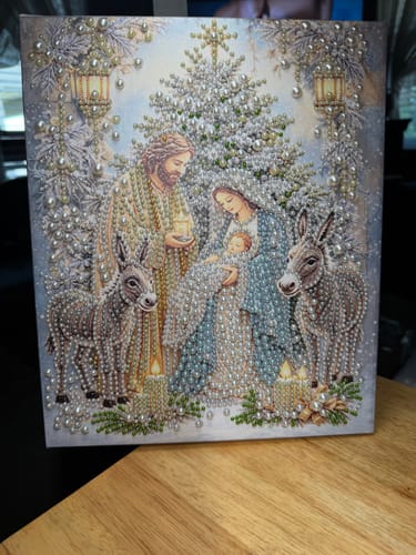 Customer's Personalized 3D Pearl Art Holy Night Nativity canvas, finished with sparkling pearl beads.