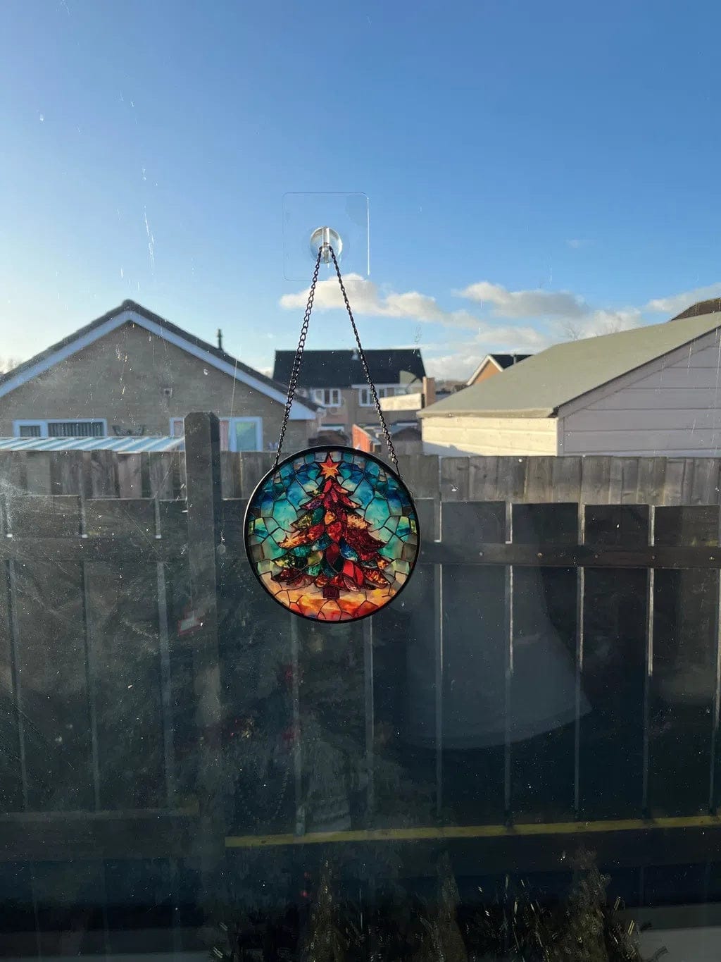 Customer photo review of Stained Glass Suncatcher – Stack of Books Open Novel