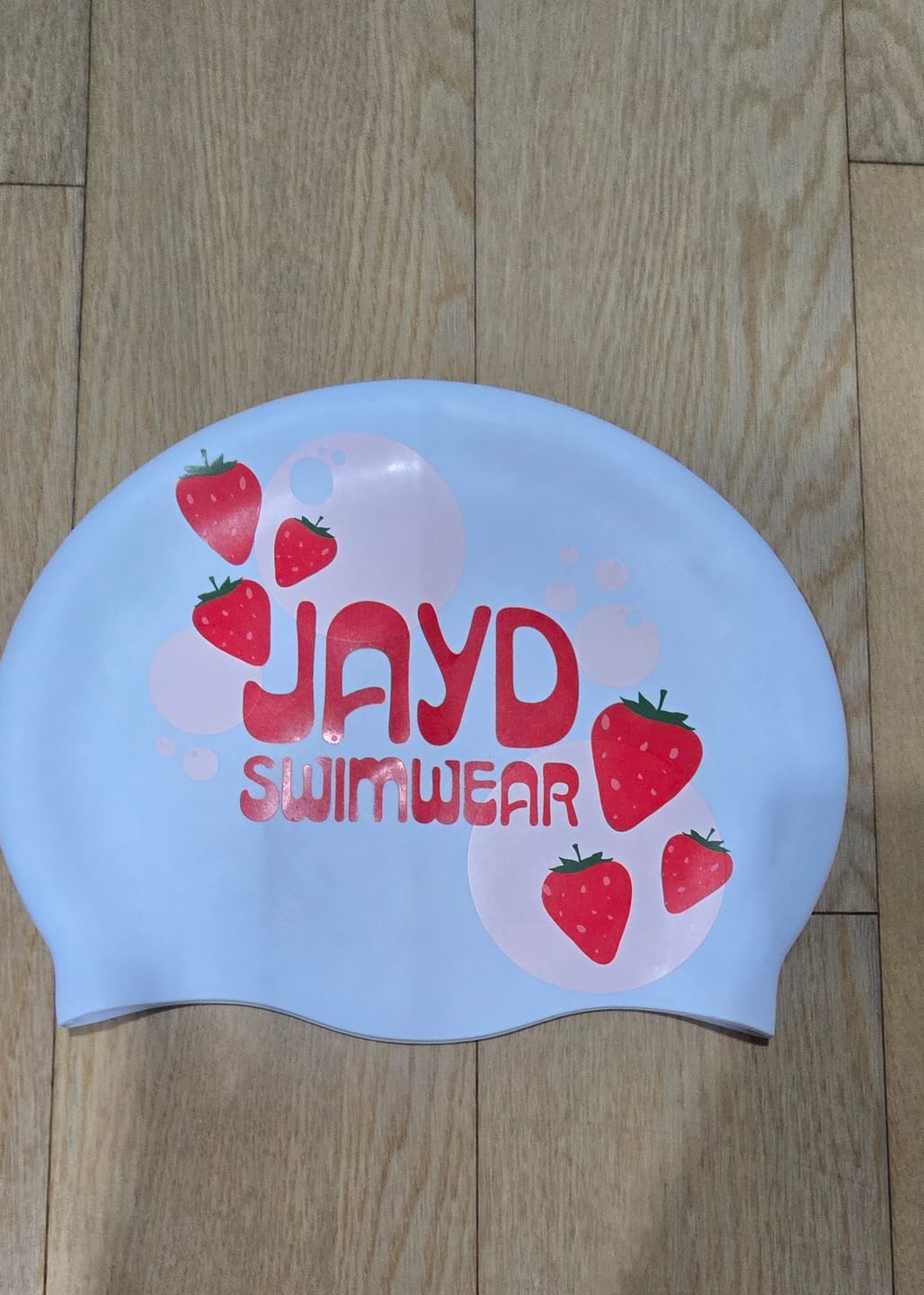 Customer photo review of JAYD Swim Cap - Strawberry Fields