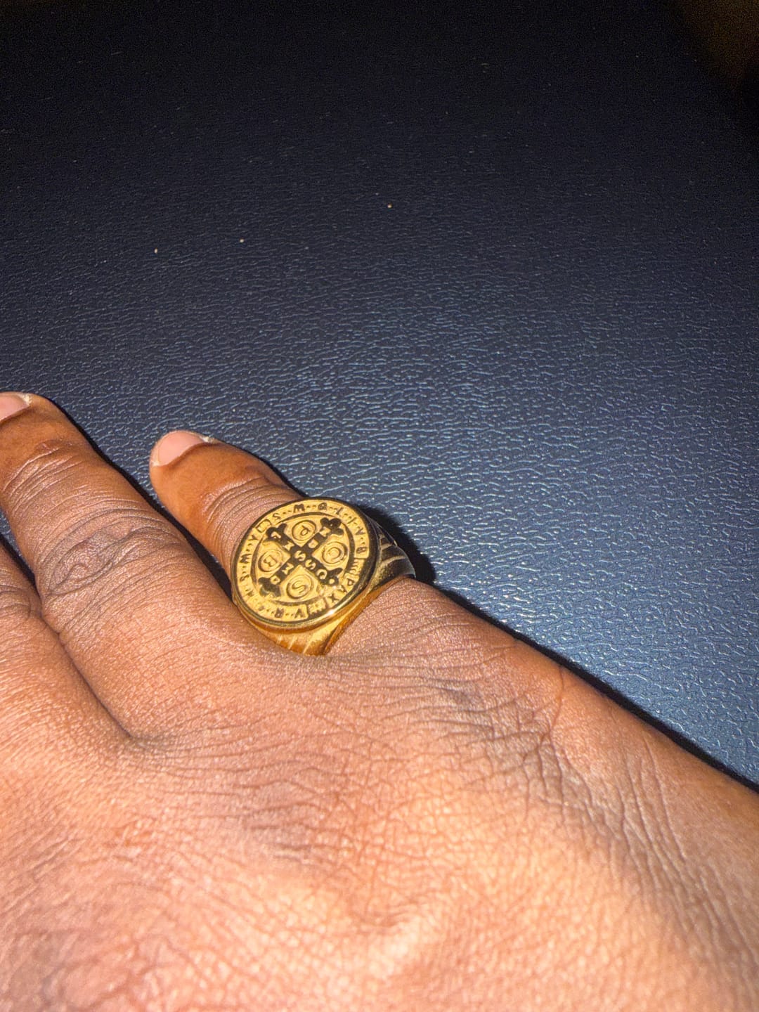 Customer photo review of Christianartworkshop St. Benedict the Protector Titanium Ring