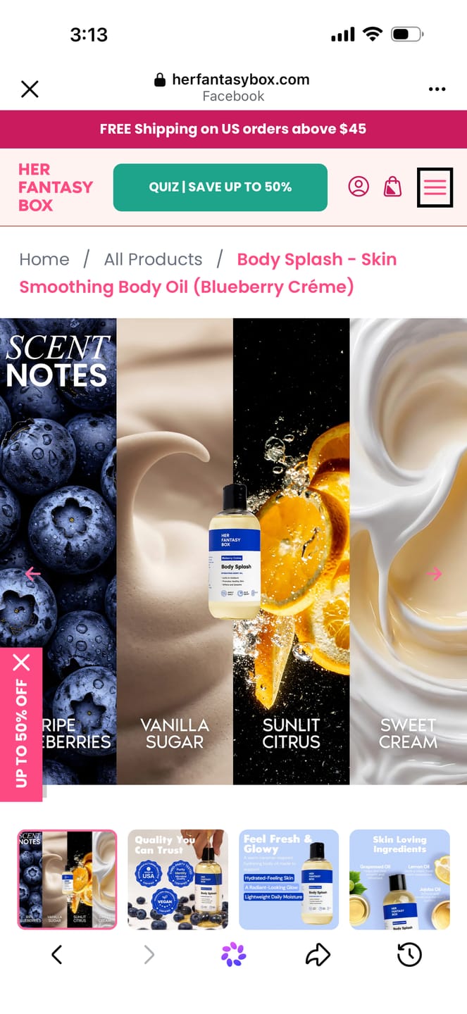 Customer photo review of Body Splash - Skin Smoothing Body Oil (Blueberry Créme)