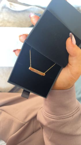 Customer photo review of 3cm Letter Bar Necklace in Gold Horizontal