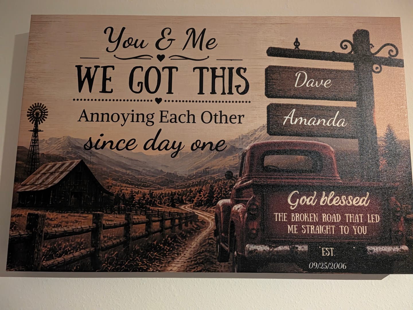 Customer photo review of "You & Me We Got This," Custom Couple Farmhouse Truck Canvas