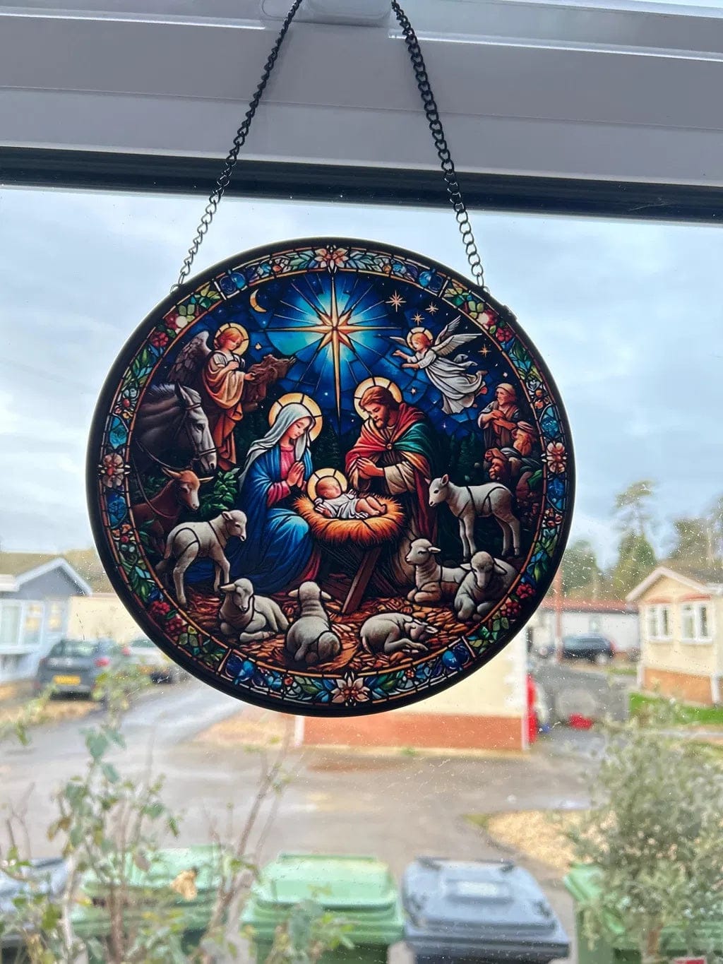 Customer photo review of Stained Glass Suncatcher – Holy Family Nativity with Angels