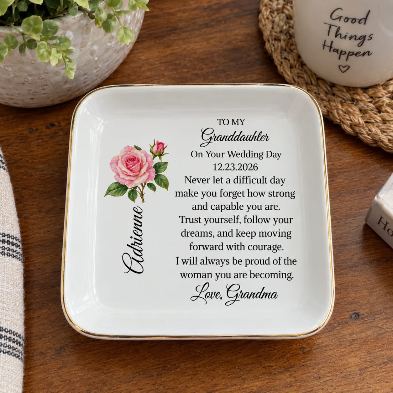 Customer photo review of Personalized Granddaughter Wedding Day Jewelry Dish