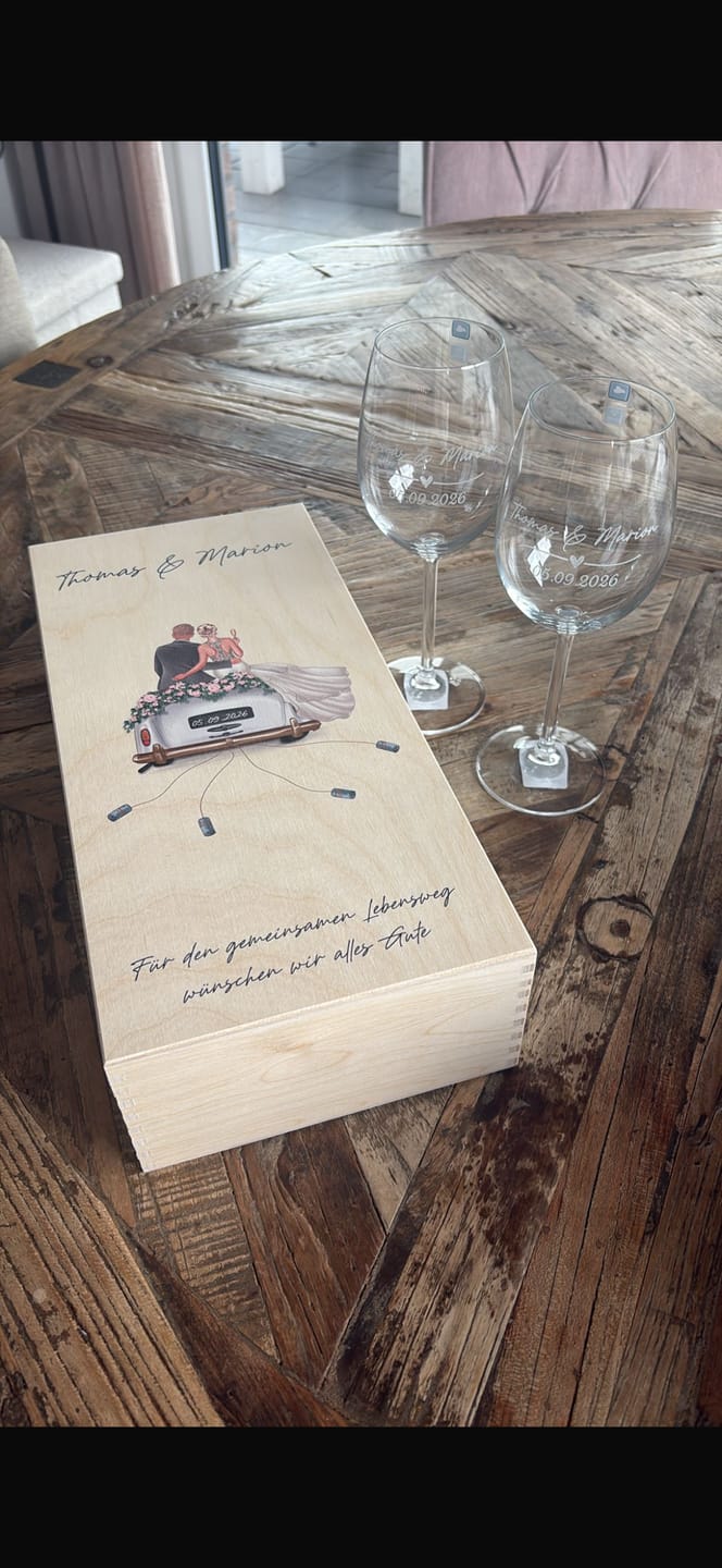Customer photo review of Leonardo Gläser mit Gravur - Hochzeitsauto & Wedding Love als Set