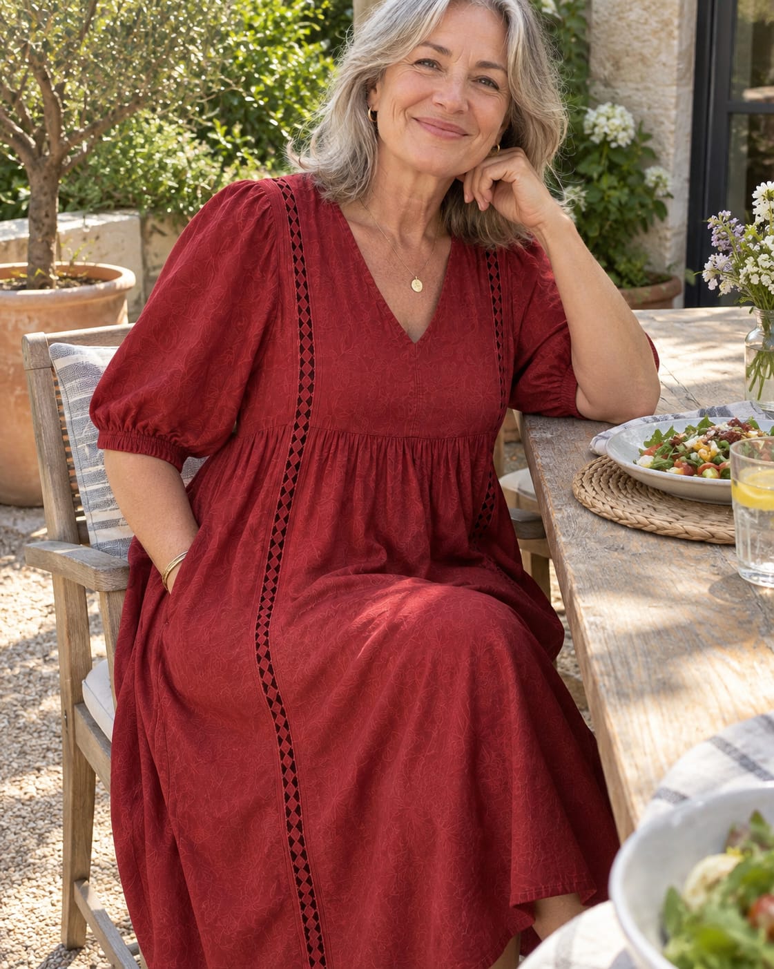 Customer photo review of Annelise Lace Trim Midi Dress