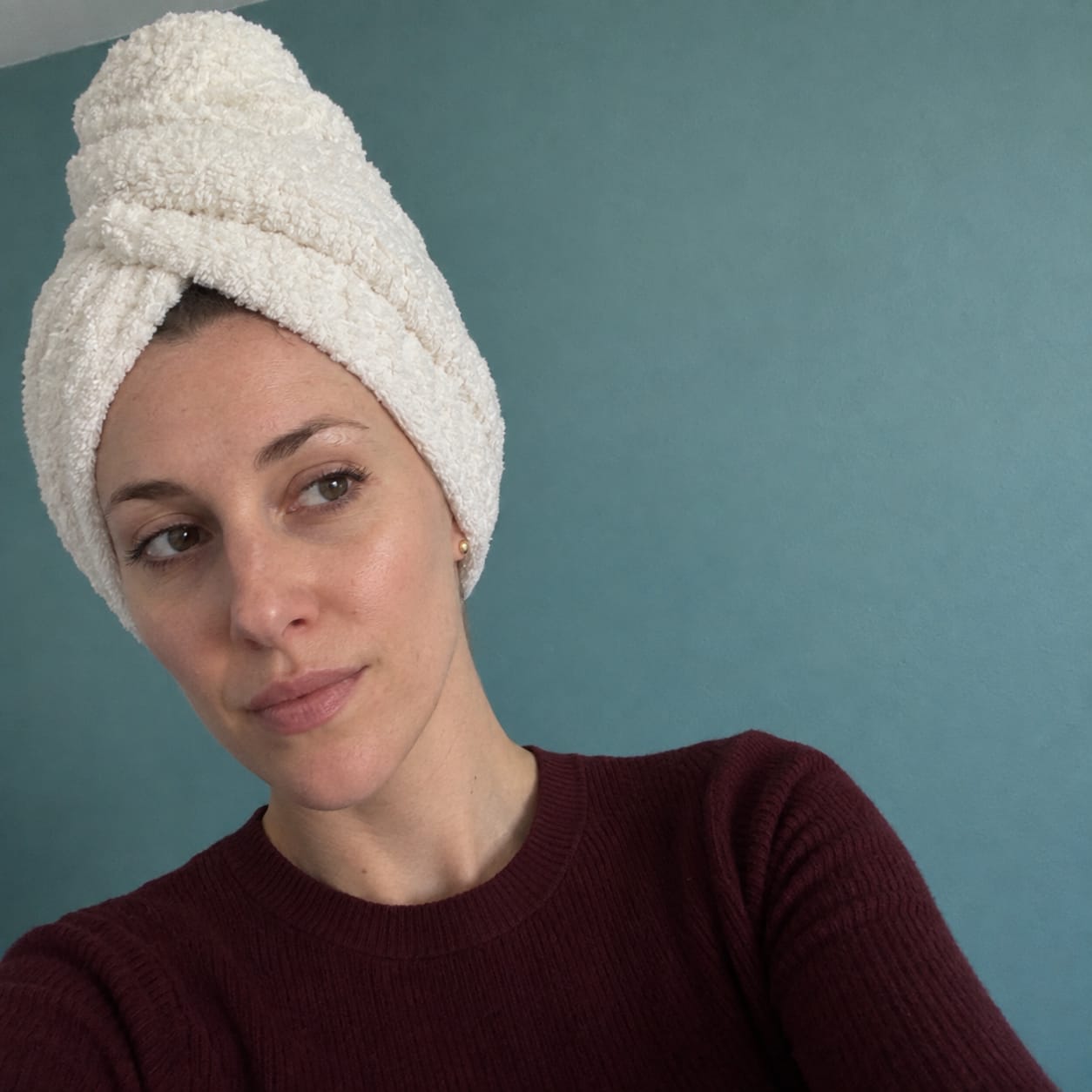 Customer photo review of Towel Hairwrap - Restocking Soon