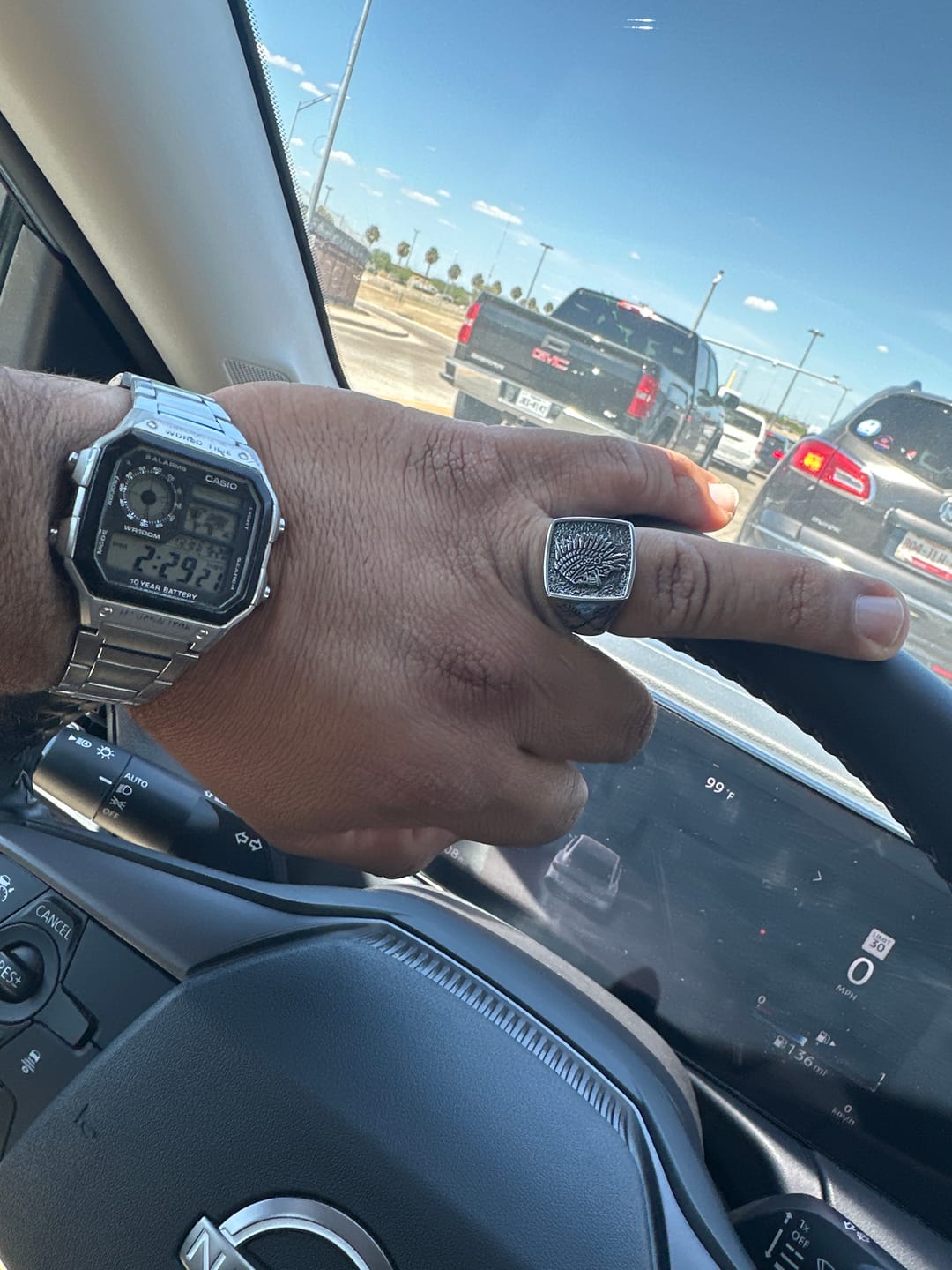 Customer photo review of Native American Chief Skull Embossed Square Wide Ring, Solid S925 Silver Antiqued Tribal Heavy Men’s Band