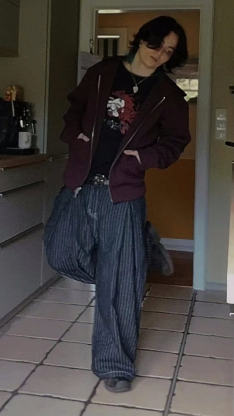 Customer photo review of Aelfric Eden Pinstripe Baggy Barrel Jeans