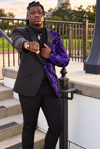 Customer photo review of Men's 2-Piece Suit Blue Shimmering Branches Black Tuxedo