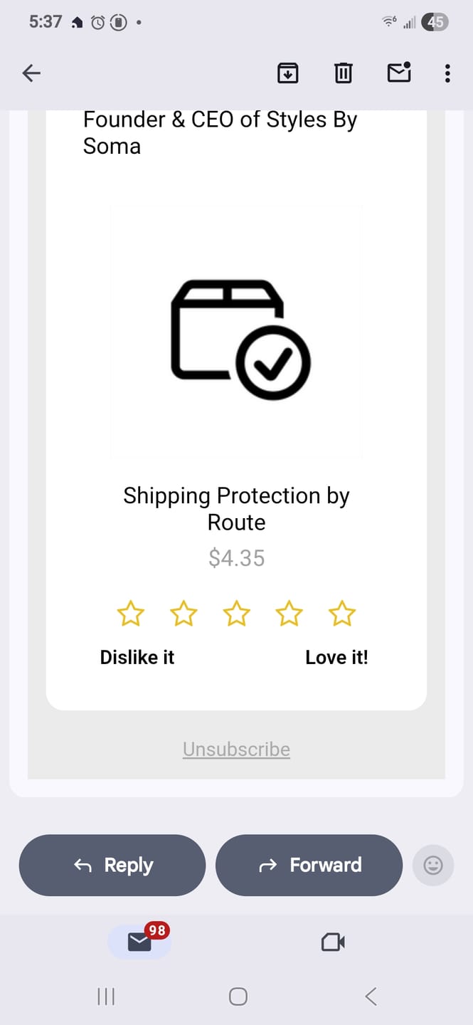 Customer photo review of Shipping Protection by Route