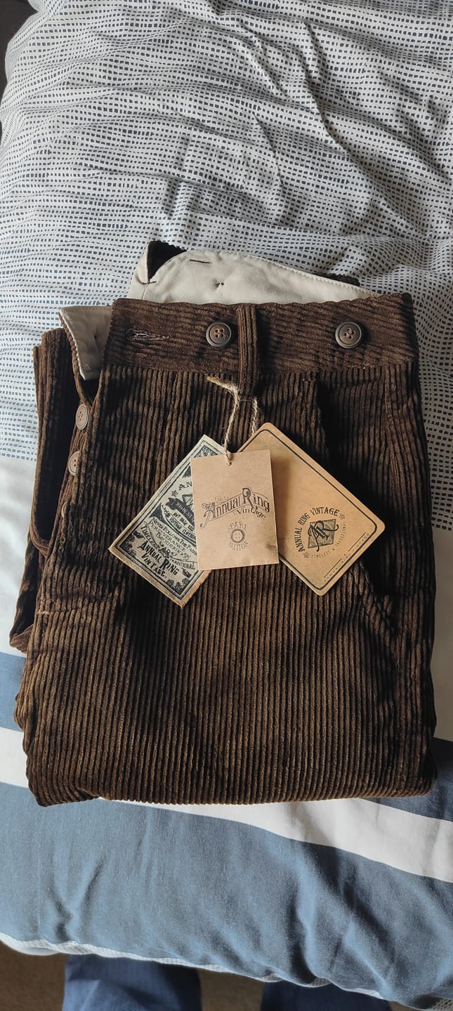 Customer photo review of 1920s 12 oz Corduroy Farmer Work Trousers