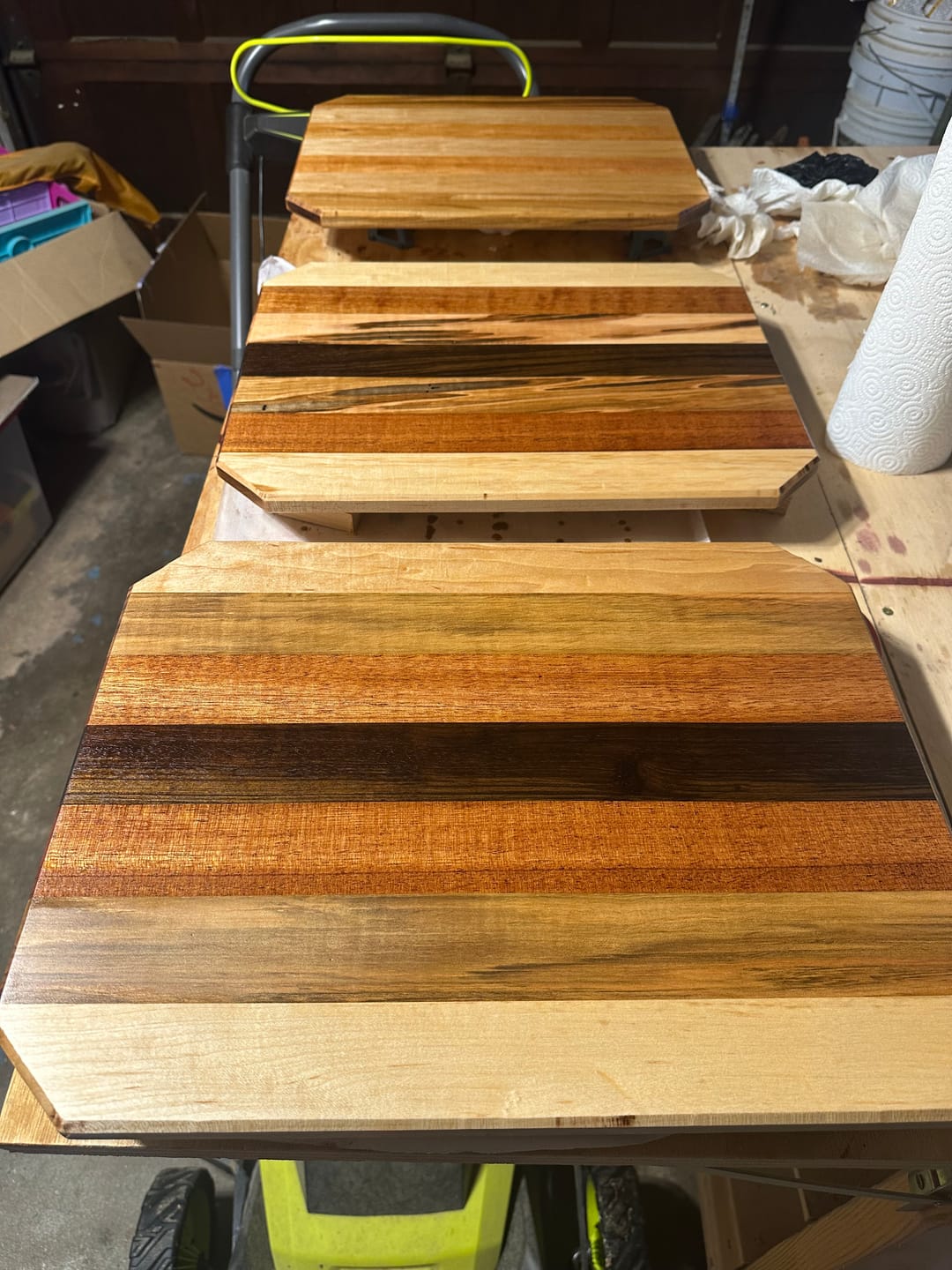Customer photo review of Combo of 15, 3/4" Lumber Boards | Cutting Board Blocks | Hard Maple, African Mahogany, Ambrosia Maple