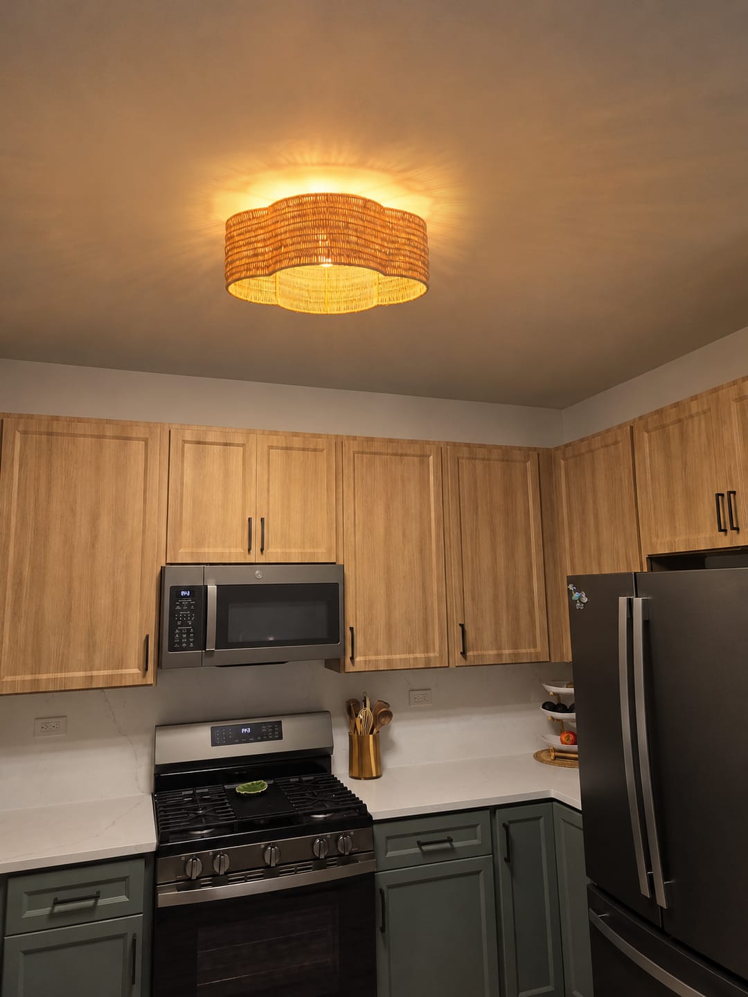 Customer photo review of 4-Lobed Scalloped Drum Rattan Semi-flush Mount