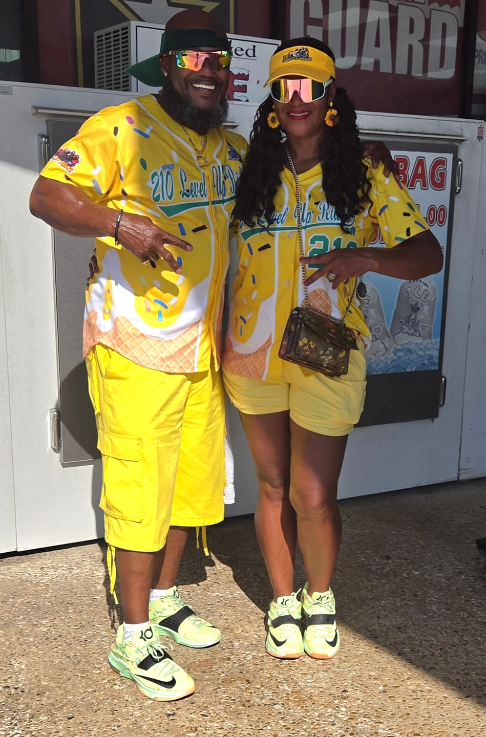 Customer photo review of Custom Gold Ice Cream Cone Graffiti Pattern Fashion Authentic Baseball Jersey