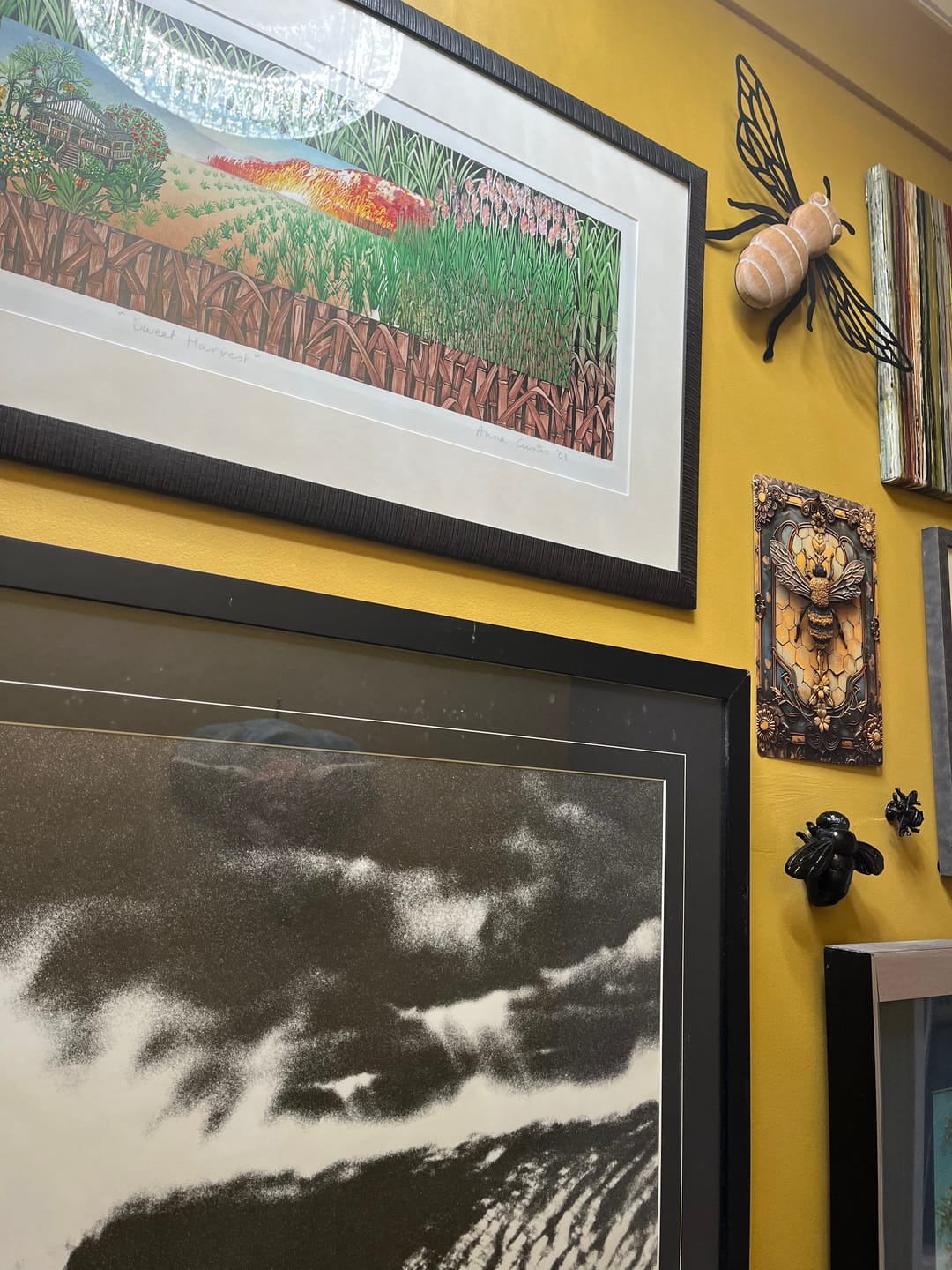 Customer photo review of Barry French Provincial Bee Wall Decor, Matte Black Iron Wings with Distressed Wood Body