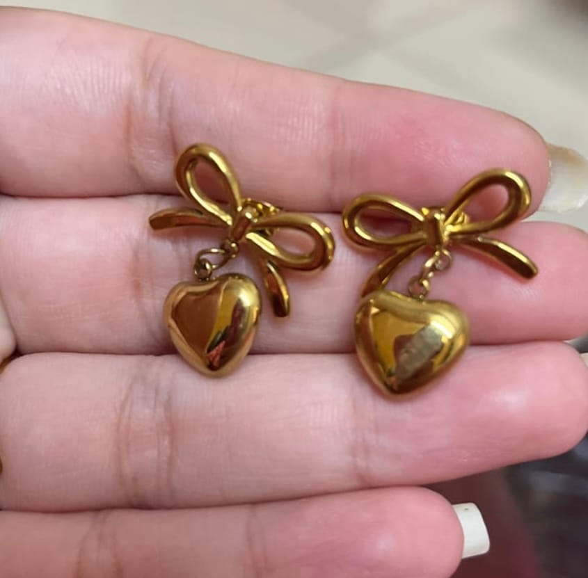 Customer photo review of Wrapped With Love Heart Earrings