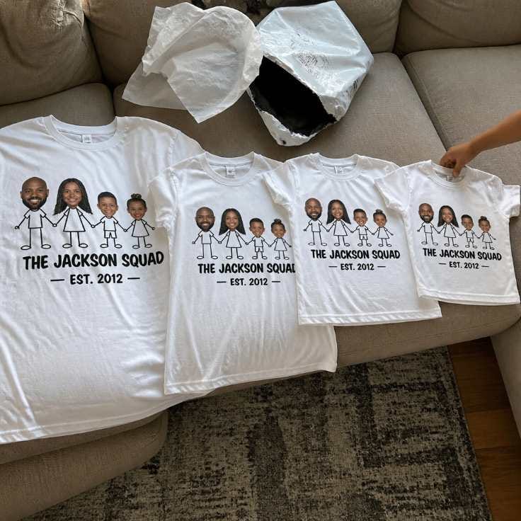 Customer photo review of Family Squad Matching T-Shirts - Custom Photo Faces & Names