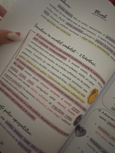 Reviewer's Bacademia Bacalaureat study guide, close-up showing structured, highlighted notes on poet George Bacovia.