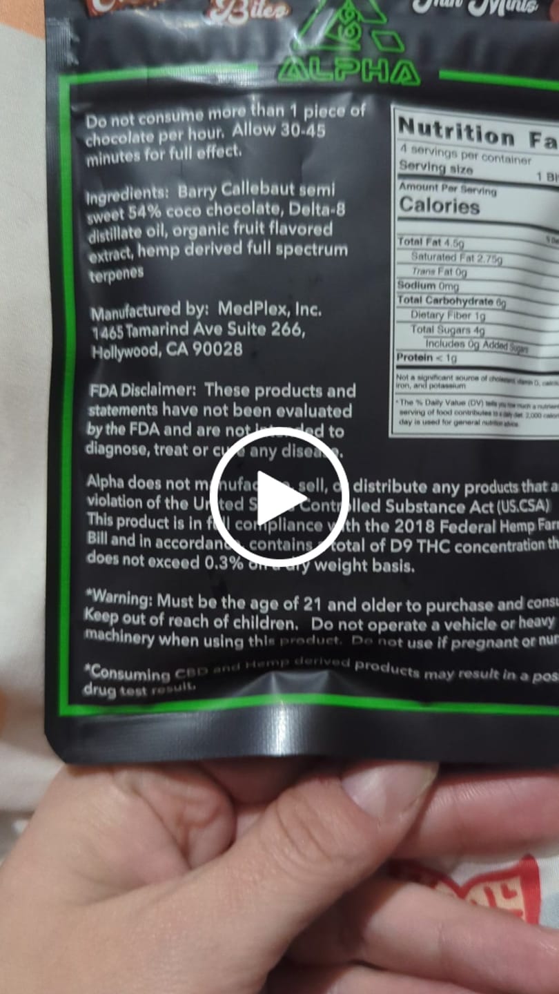 Customer video review of THC Chocolate Mint Kush Vegan Bites 4 CT