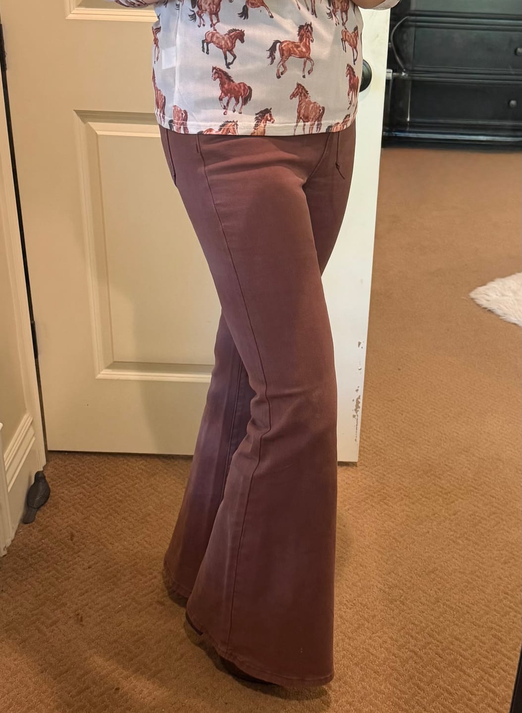 Customer photo review of Judy Blue High Waist Cocoa Brown Flares With Lace Up Fly