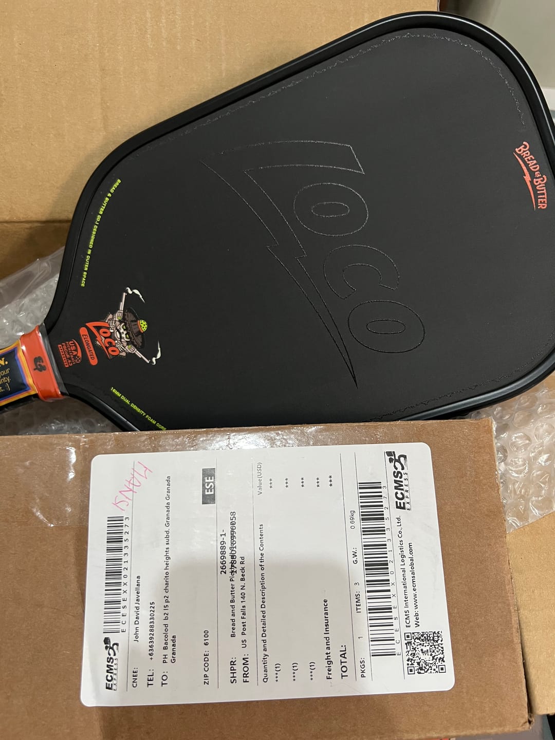 Customer photo review of The Loco 16mm Pickleball Paddle Elongated (Paddle only)