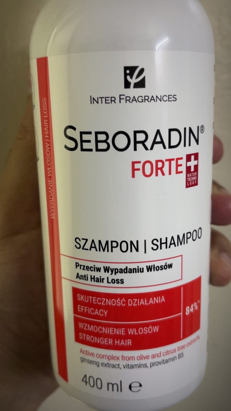 Customer photo review of Inter Fragrances Seboradin Forte Anti Hair Loss Shampoo – Strengthening & Scalp Care 400ml