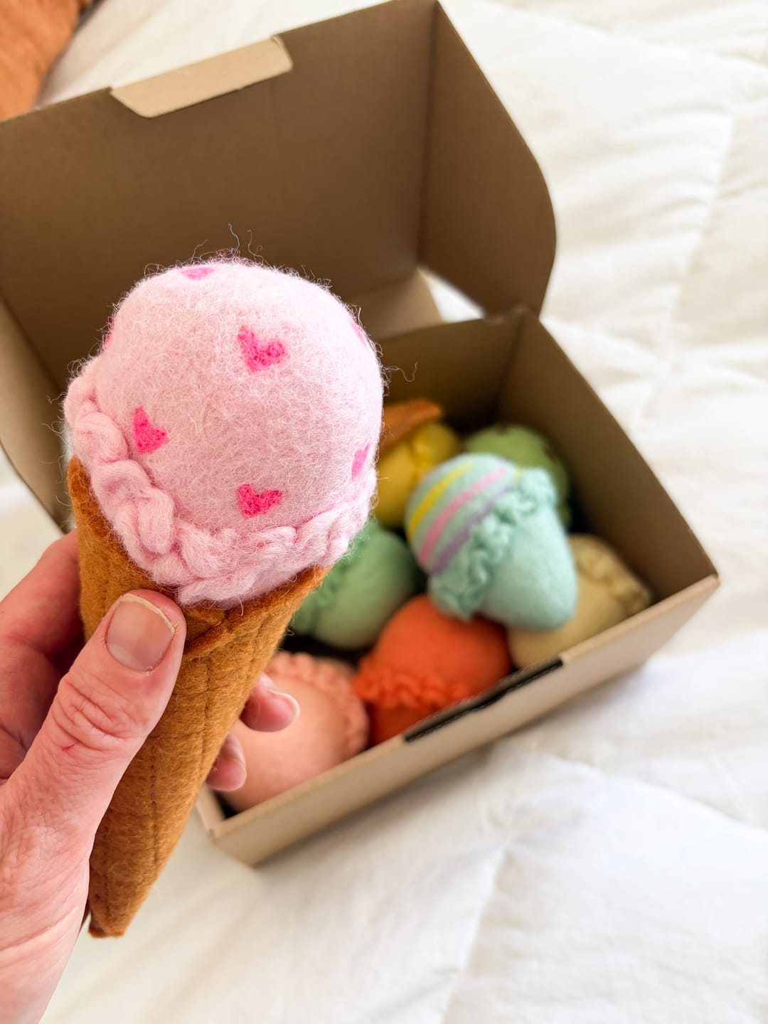Customer photo review of Felt Ice Cream Set - Waffle Cones and 9 Ice Cream Scoops