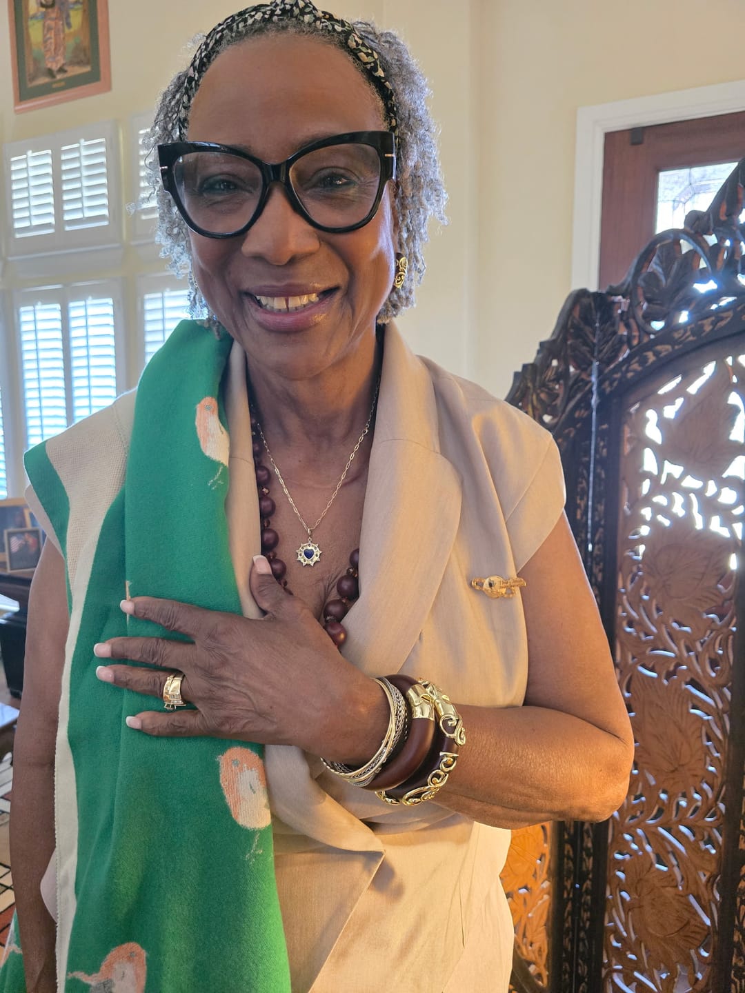 Customer photo review of HEIDI DAUS® “Rooted Elegance” Heritage Scrollwork Slim Wood Bangle