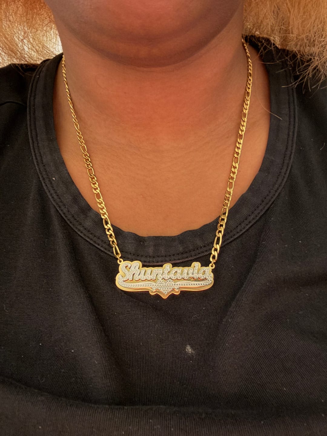 Customer photo review of Double Plated Pop Out Heart Name Necklace w/ Figaro Chain
