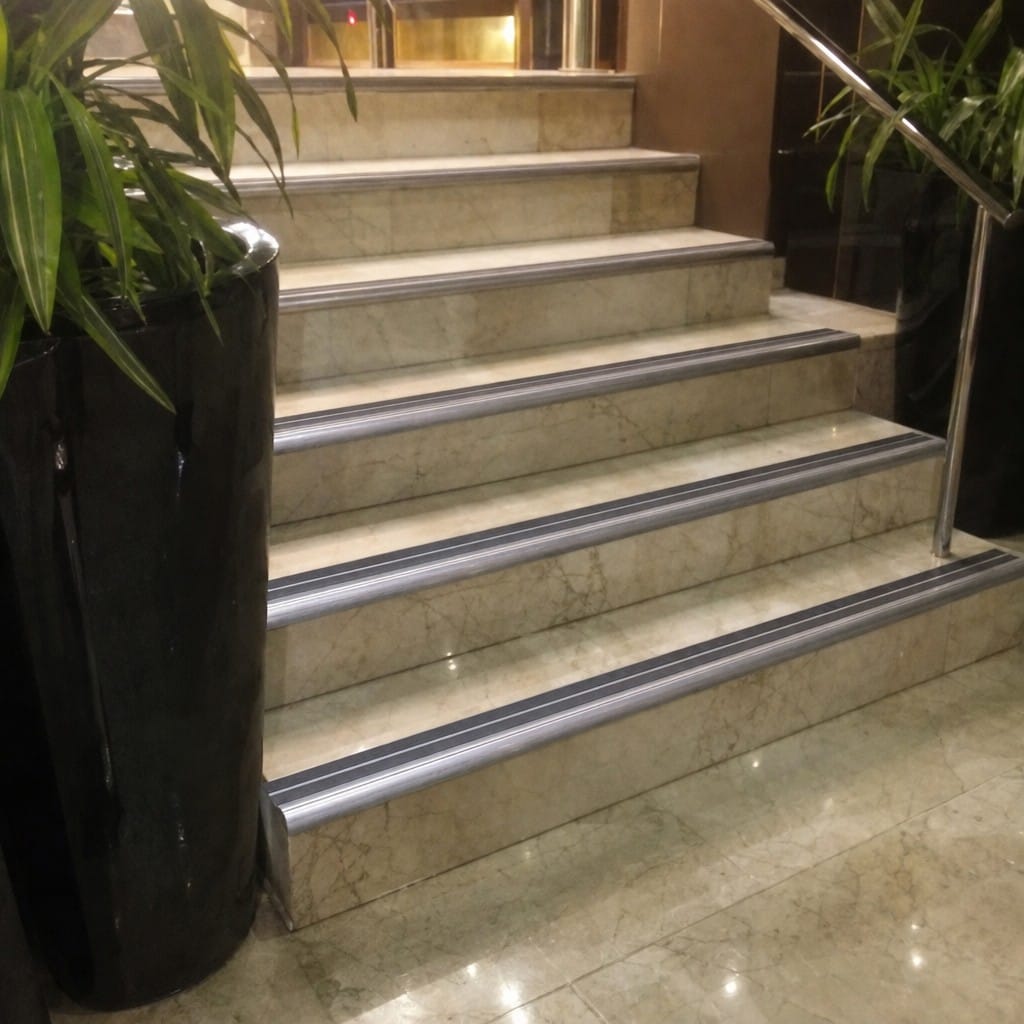 Customer photo review of Aluminium Stair Nosing 90mm Bullnose Twin Insert, 3.22m