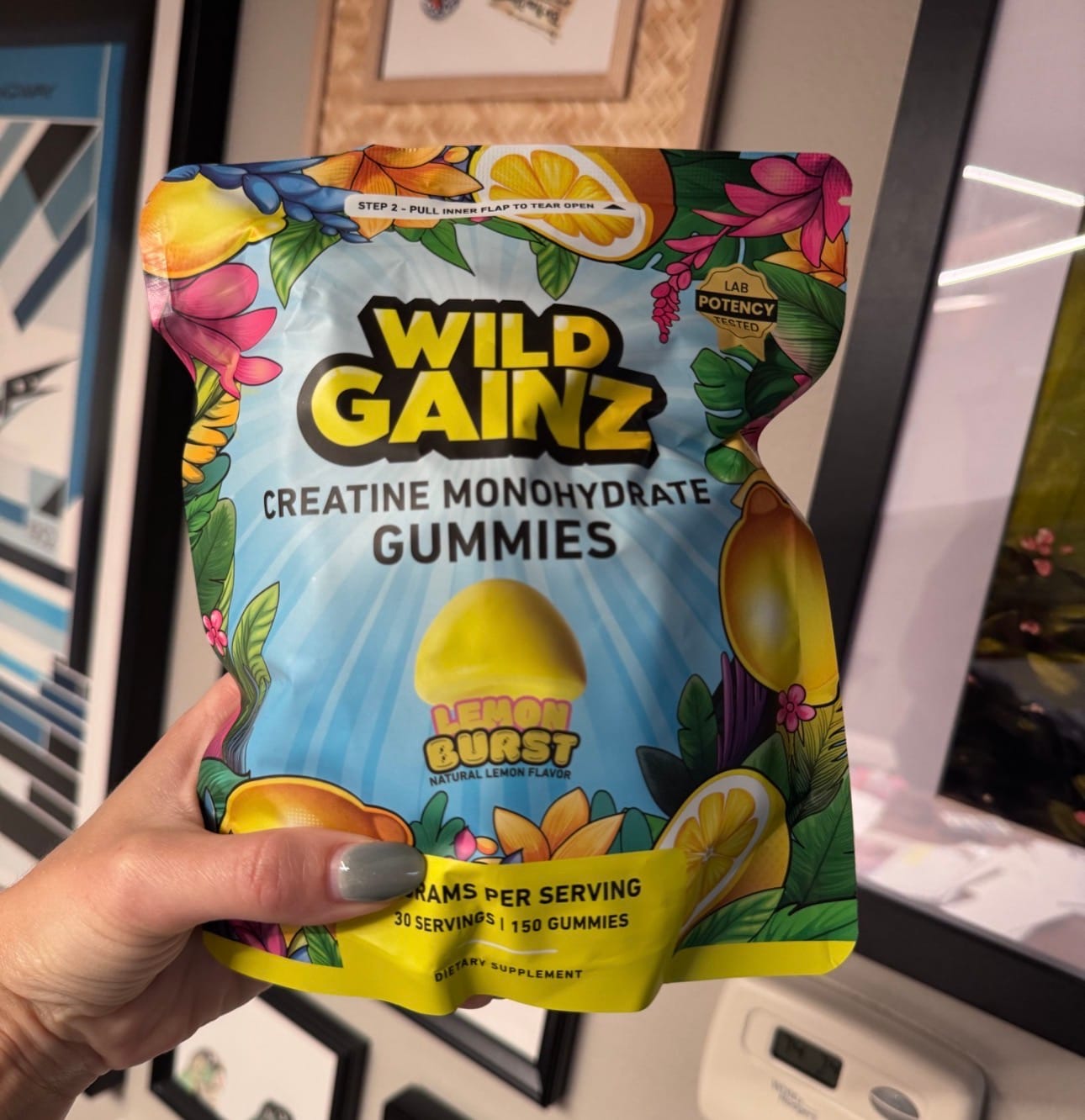 Customer photo review of Lemon Creatine Monohydrate Gummies, 5g Serving, 150 Count, Made in USA