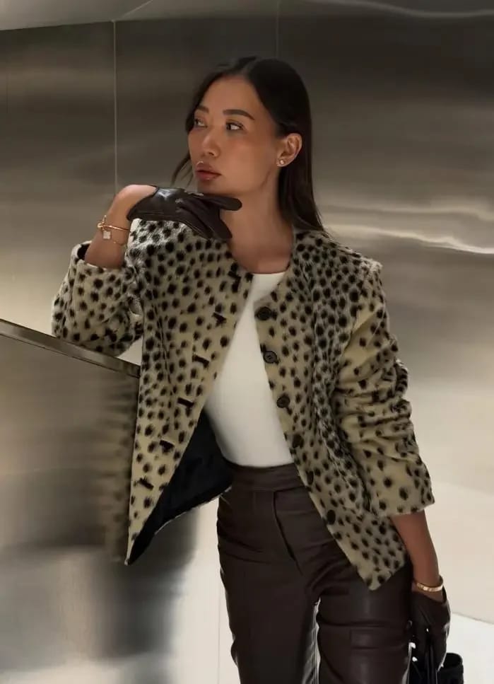 Customer photo review of Katie Leopard Faux Fur Cropped Jacket