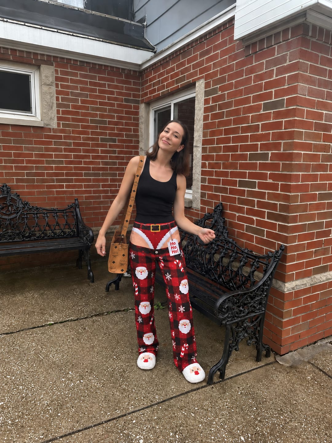 Customer photo review of Funny Christmas Pajama Pants with Ho Ho Ho and Bite Me Print - Unisex Novelty Lounge Pants