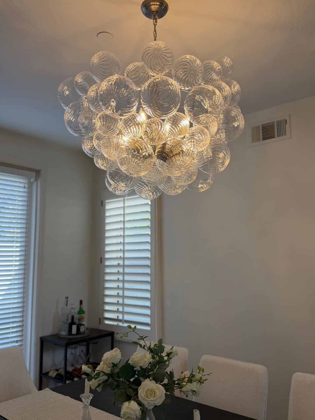 Customer photo review of Brass Cluster Ribbed Glass Globe Bubble Chandelier