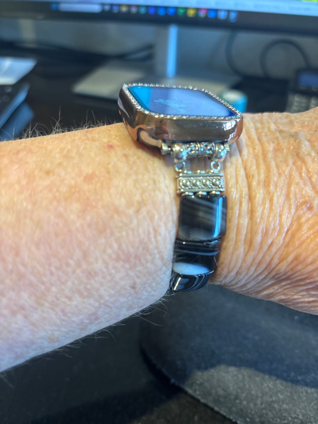 Customer photo review of Bohemian Noir Stretch Apple Watch Strap