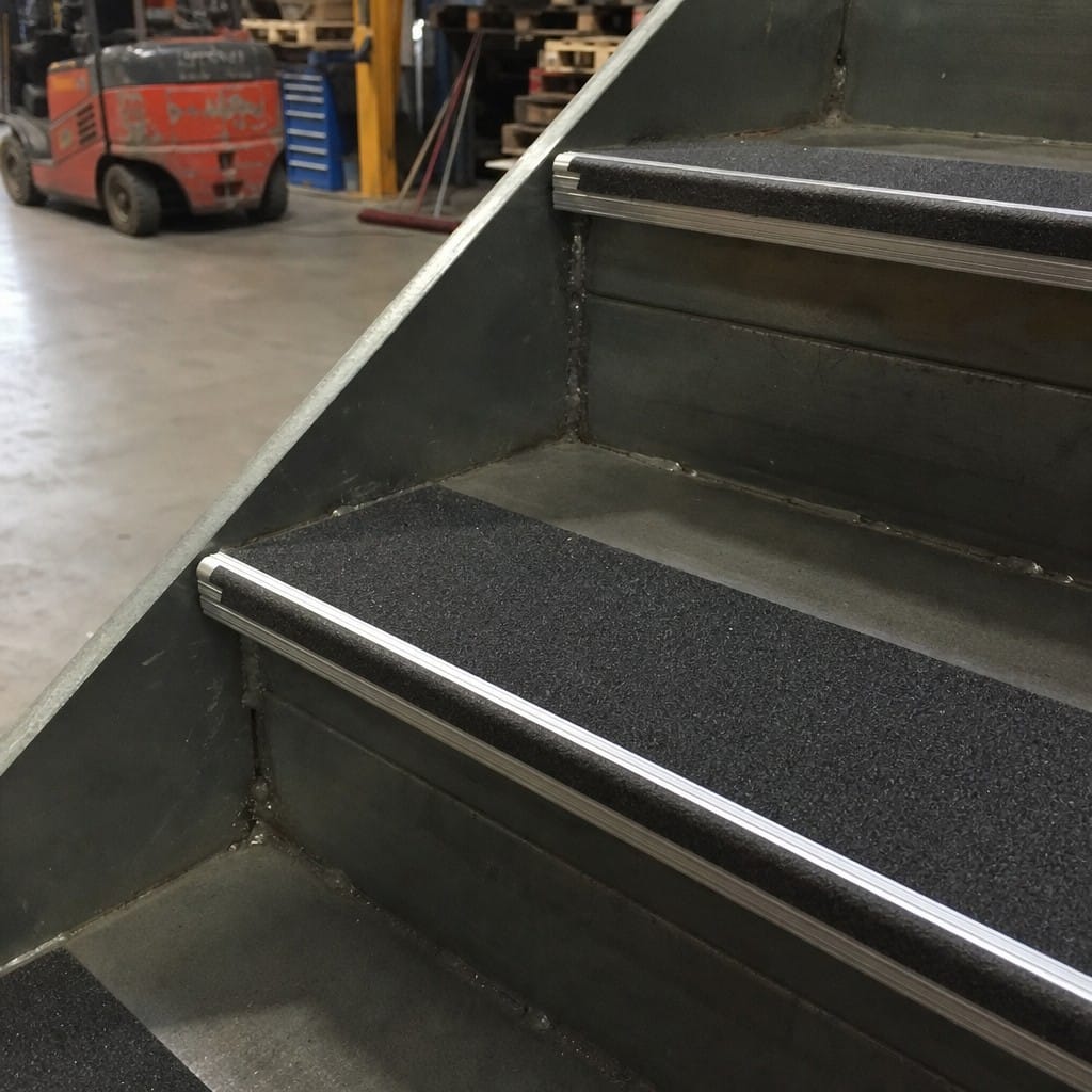 Customer photo review of Raked Back Carborundum Stair Nosing 78.5x67mm Cut to Any Size
