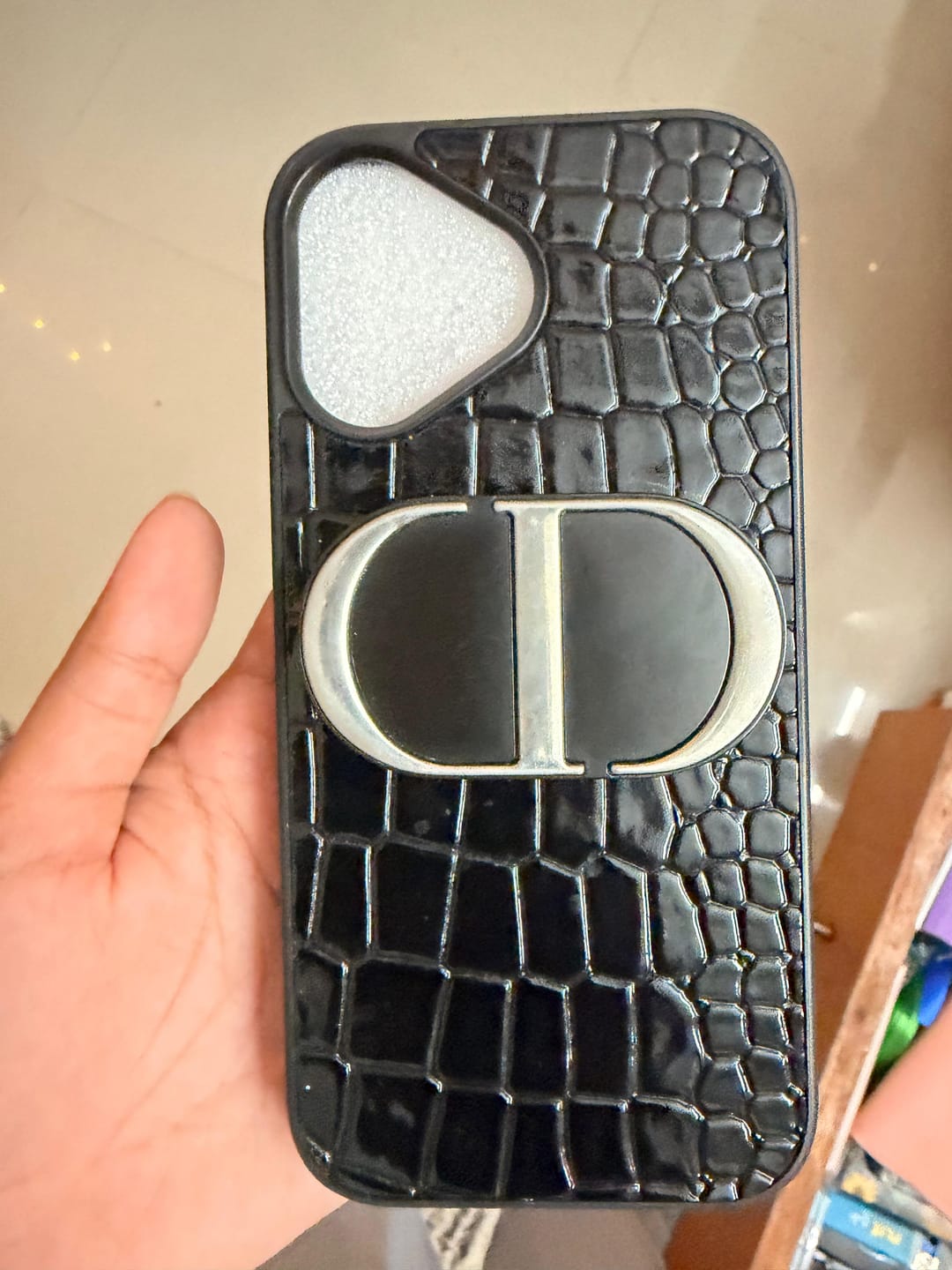 Customer photo review of Luxury Croc Texture Mirror Ring Holder iPhone Case