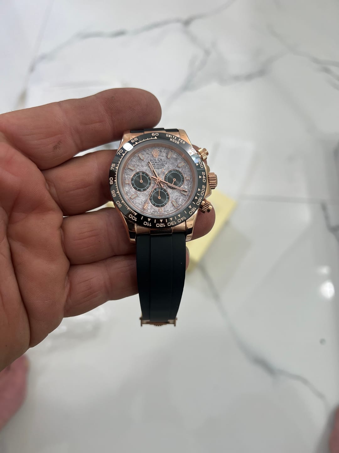 Customer photo review of Daytona 40mm Oyster Perpetual Everose Gold with Meteorite and Black Dial M126515LN-0008